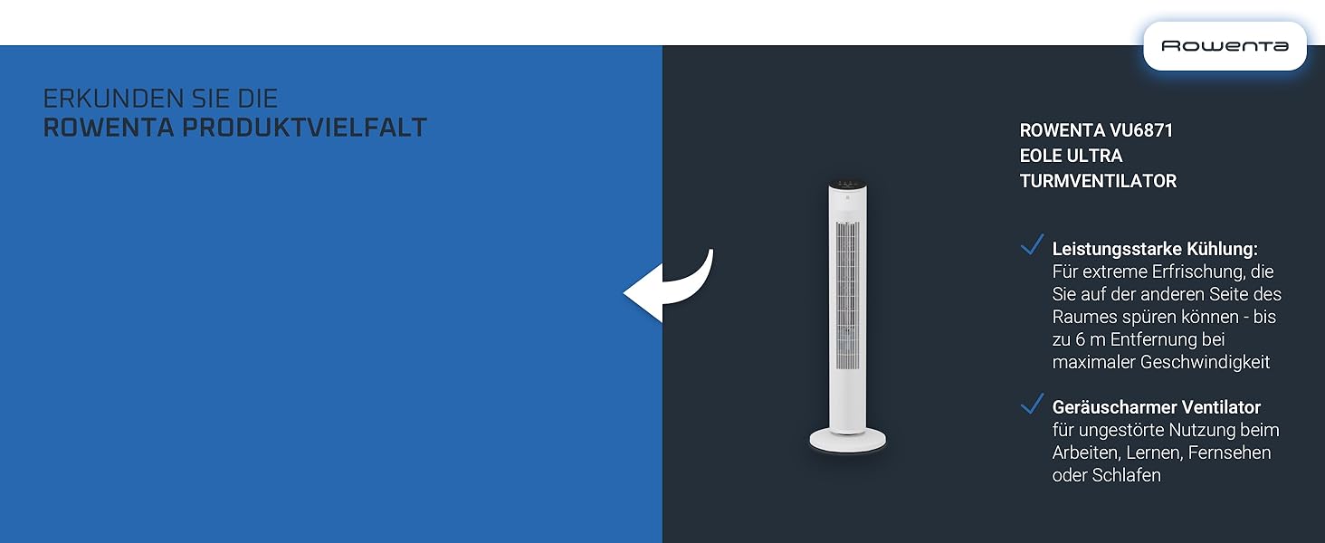 Вентилятор Rowenta Eole Infinite VU6620: тихий, потужний, з таймером та горизонтальною осциляцією | Чорний