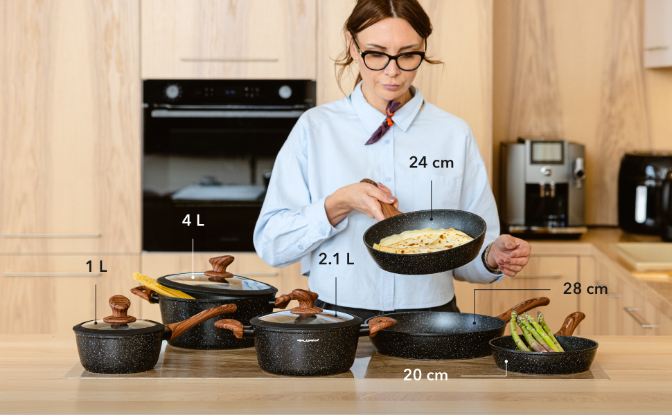 Каструля FLORINA Master Black 24 см, 4 л з антипригарним покриттям | Для всіх типів плит, включаючи індукцію | Зручна ручка Soft-Touch | Кришка з силіконовим кантом | Стійка до нагріву, легко миється