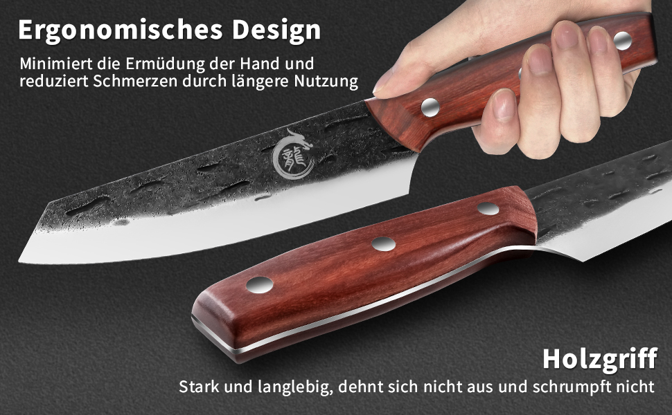 Ніж кухарський Plys 20 см, професійний, з високоякісної нержавіючої сталі, з ергономічною ручкою (чорний)