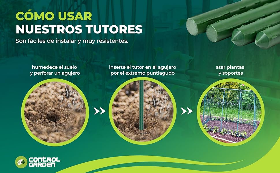 Опори для рослин +control GARDEN, 30 шт, сталь з пластиковим покриттям, 180 см, Ø 11 мм, для дому та саду