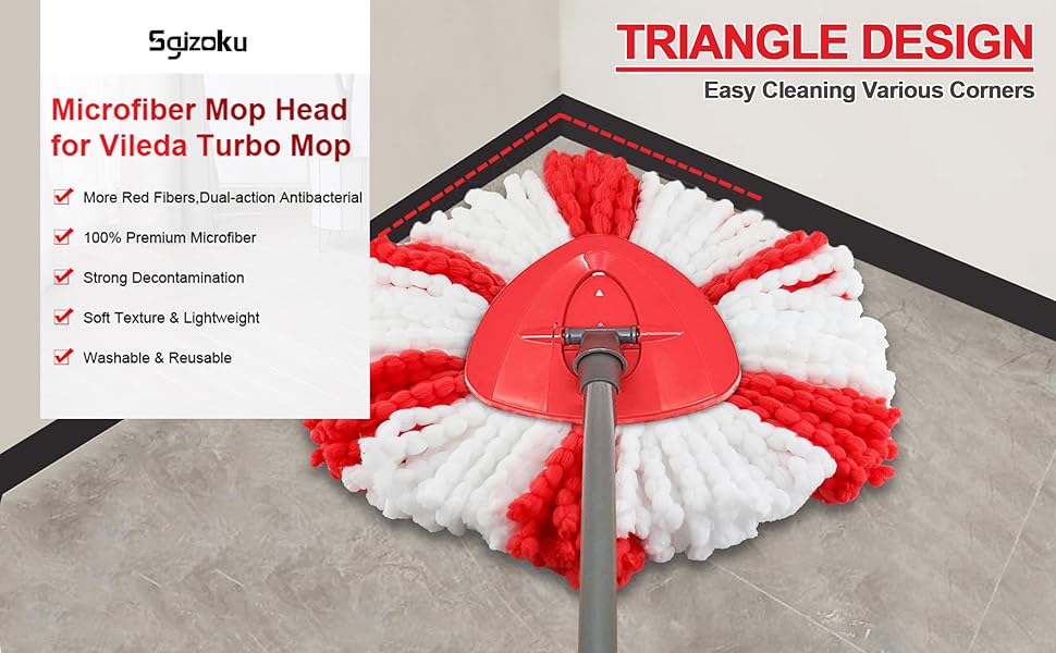 4 мікрофіброві насадки для швабри Vileda Turbo, сумісні з EasyWring Spin Mop, змінні головки для підлоги