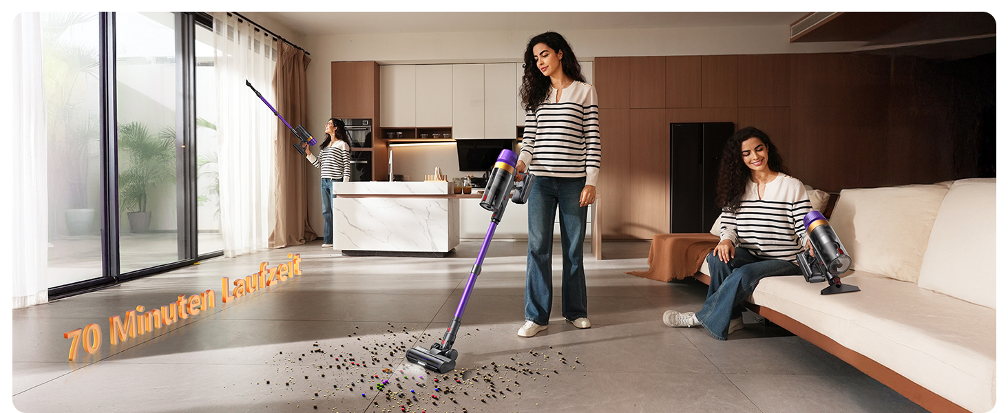 Бездротовий акумуляторний пилосос, 50000 Па, 580 Вт, 70 хв, 1.8 л, з дисплеєм, самостійна парковка, док-станція на стіні, антизаплутана щітка, 8-рівнева фільтрація, для шерсті тварин/килимів/твердих поверхонь/автомобіля