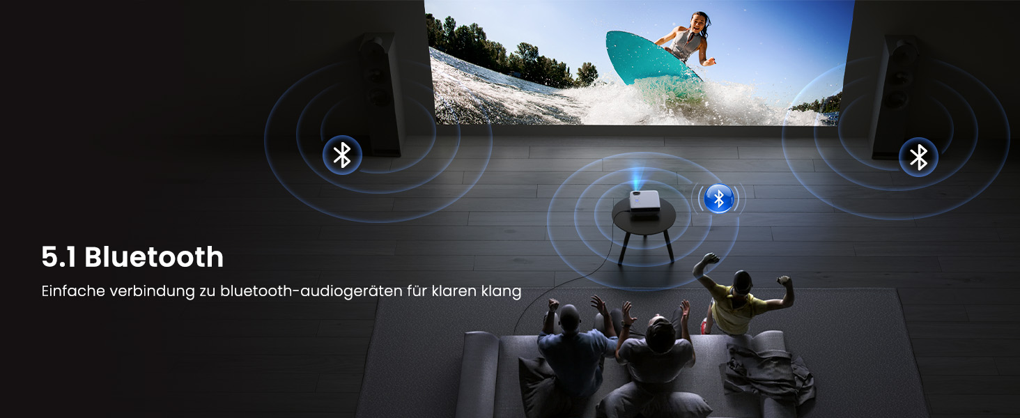 Портативний проєктор HAPPRUN Mini Beamer 4K з Bluetooth, 1080P, для дому та відпочинку на природі, сумісний з PS5, HDMI, USB