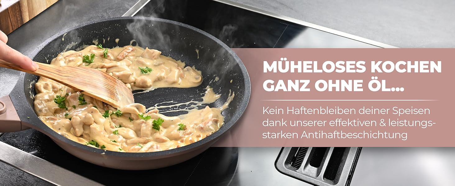 Набір сковорідок TRAUMLEBEN Neu 2-кількісний (24, 28 см) з знімними ручками, антипригарне покриття, PFOA-free, для індукції, для духовки, сковорода з покриттям, сковорода для смаження та універсальна (Рожевий, 28 см)