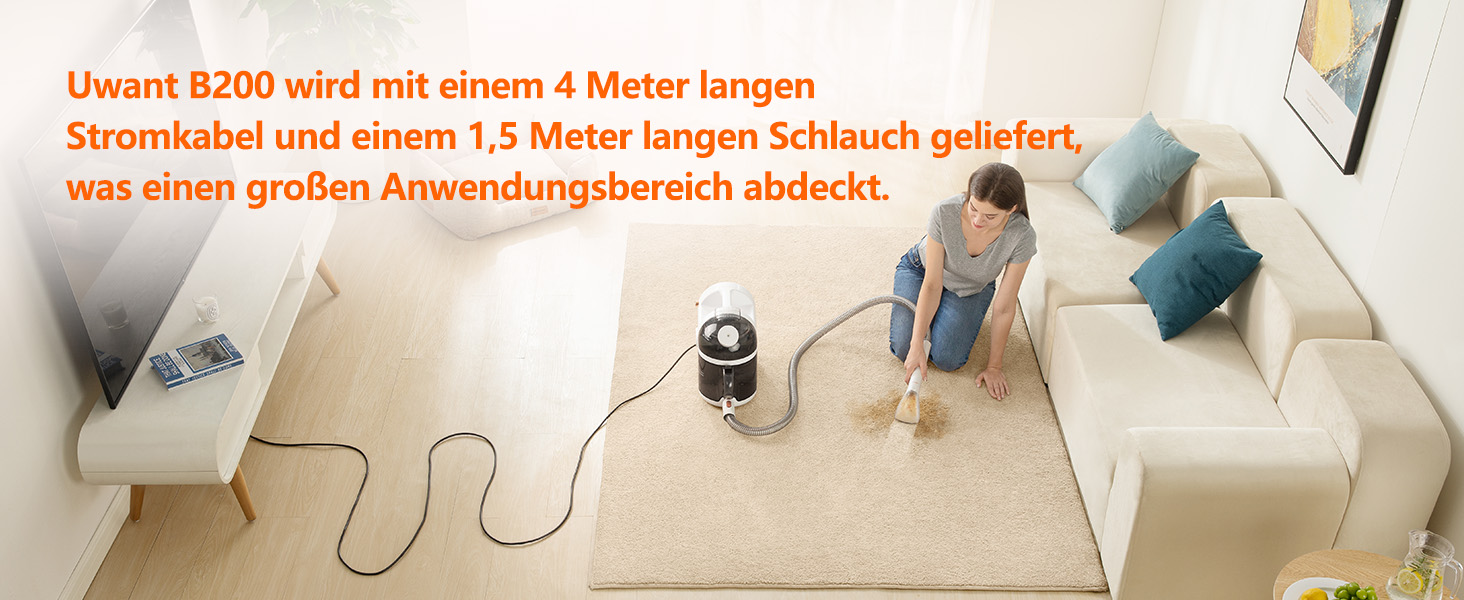 UWANT Теперішній пилосос для килимів, для диванів, килимів, м'яких меблів, мокрий/сухий пилосос з сильною потужністю всмоктування 12000Pa, 70dB (B200-білий-з щіткою для прасування)