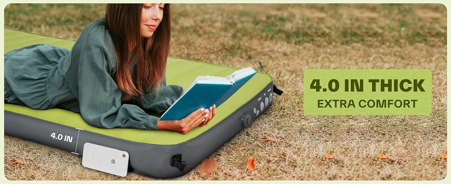 Sportneer Self-Inflating Camping Mat - 198x76cm Outdoor Sleeping Pad - 10cm Thick Air Mattress for Tent, Overnight Stays, Sunbathing, Relaxation, and Picnics