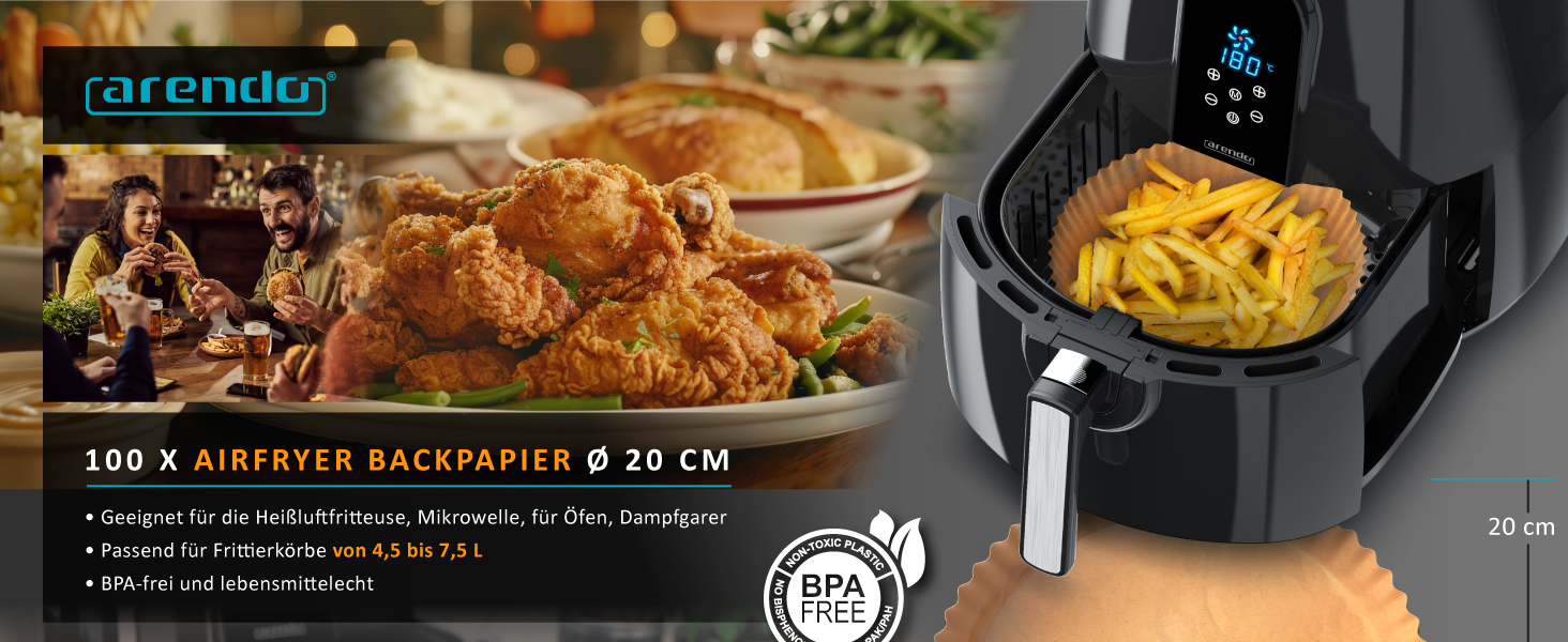 Арендо - Фритюрниця без олії XXL 5 літрів - Airfryer з цифровим дисплеєм, 1800W, 200°C, таймер, 7 програм, 3D циркуляція повітря, чорний