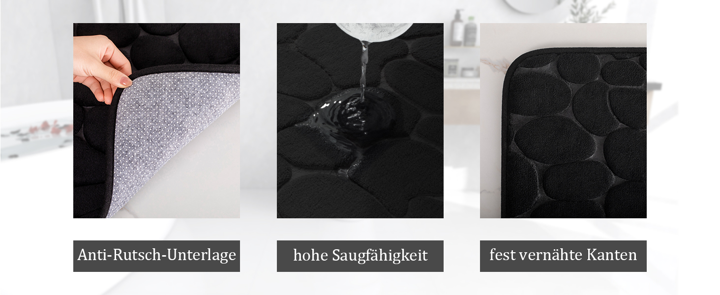 Набір килимків для ванної кімнати chakme (2 шт.), пам'ятна піна Cobblestone, поглинаючі протиковзкі килимки для підлоги, ванни та туалету, чорні