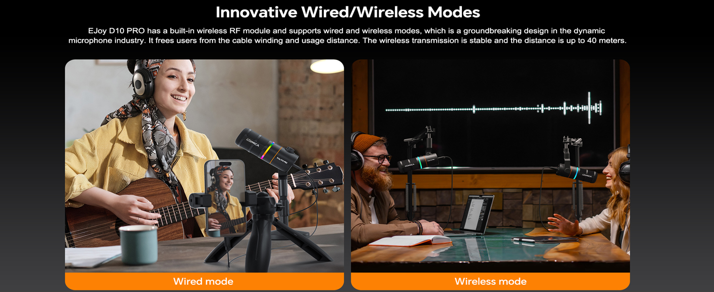 Мікрофон Comica D10 Pro D з підсвічуванням RGB та кріпленням для стрімінгу, геймінгу та запису подкастів (чорний)