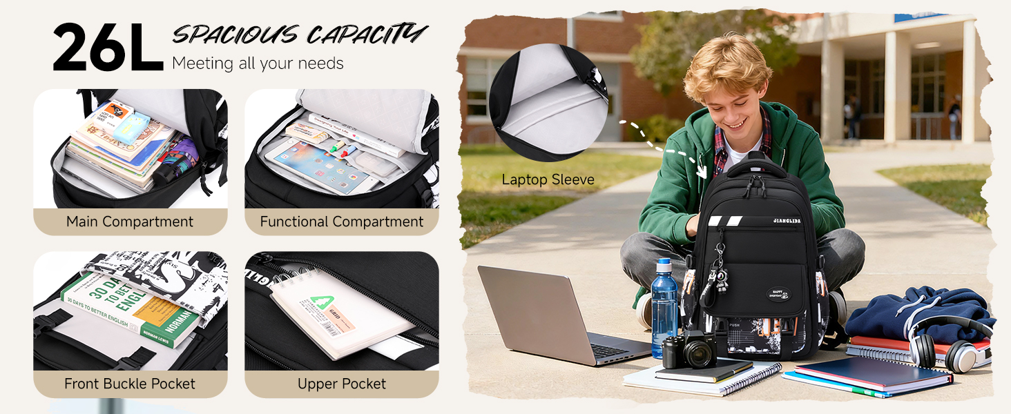 Шкільний рюкзак Tanou для хлопців-підлітків, чорний, з принтом графіті, водонепроникний, 10-18 років