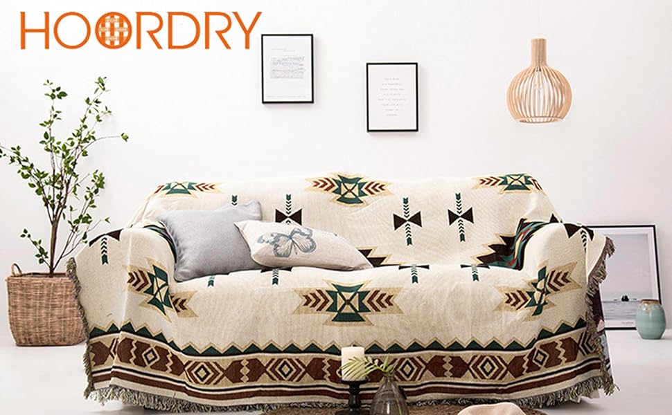 Плед Boho з китицями 130×180 см, геометричний жаккардовий плед у американському етнічному стилі, декоративний плед для дому, офісу, подорожей і кемпінгу Sucre