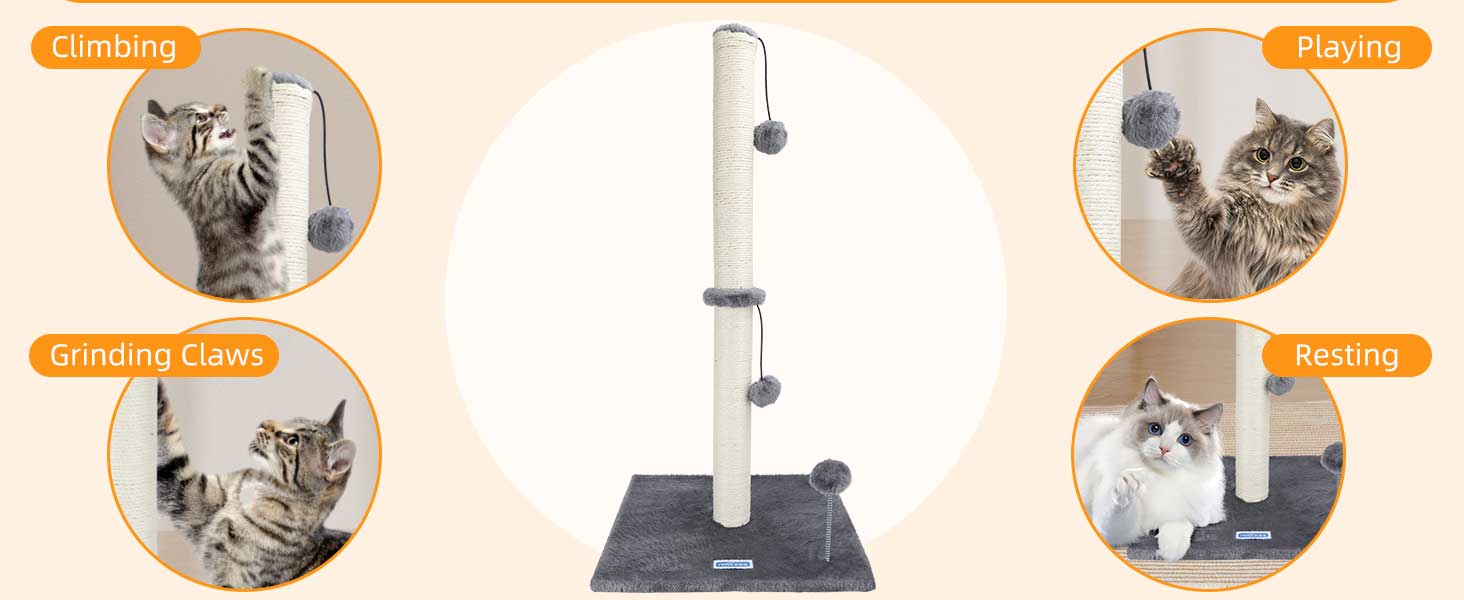 Котячий кігтетоп Nobleza, 80 см, сірий, з мотузкою та іграшкою