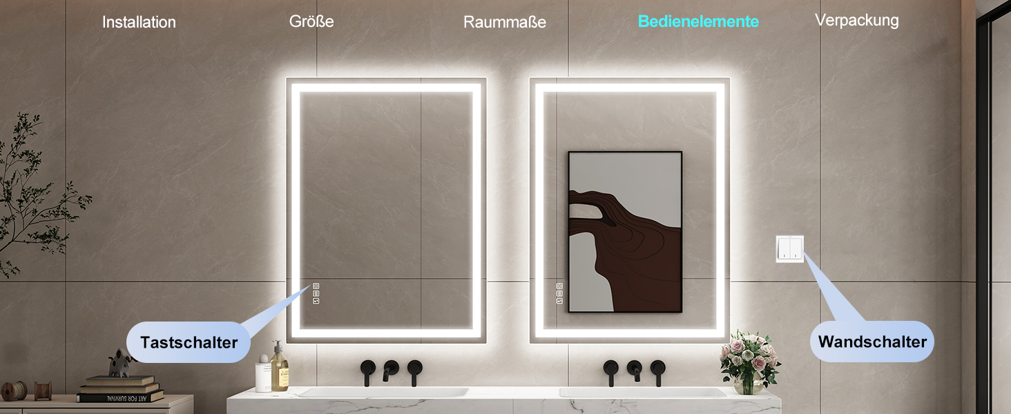 Дзеркало для ванної кімнати зі підсвічуванням STARLEAD 100x70 см з Bluetooth, антизапотівання, регулювання яскравості, 3 кольори світла, пам'ять, IP44, LED, горизонтальне/вертикальне, HD скло, Madrid Silver (M3015)