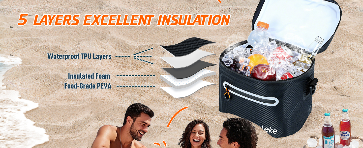 Lekesky 12/20L Ізольована Холодильна Сумка – Переносна Сумка для Пікніків, Походів, Пляжу, Барбекю, Чорна 12/20L