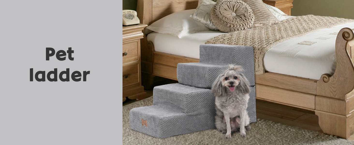 Сходинки для собак маленьких порід, 4 сходинки, 44 см, знімні, миючіся, з м'якого пінополіуретану, антиковзні, для ліжка/дивану/автомобіля