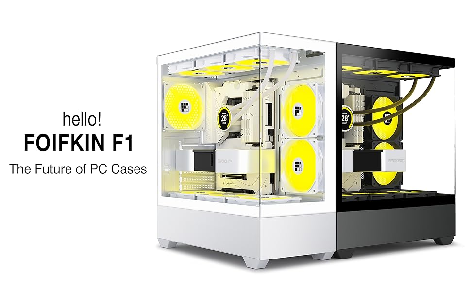Корпус для ПК FOIFKIN F1: Ігровий Mid-Tower з 6 PWM ARGB-вентиляторами, ATX, Панорамне скло 270°, Type-C (Чорний)
