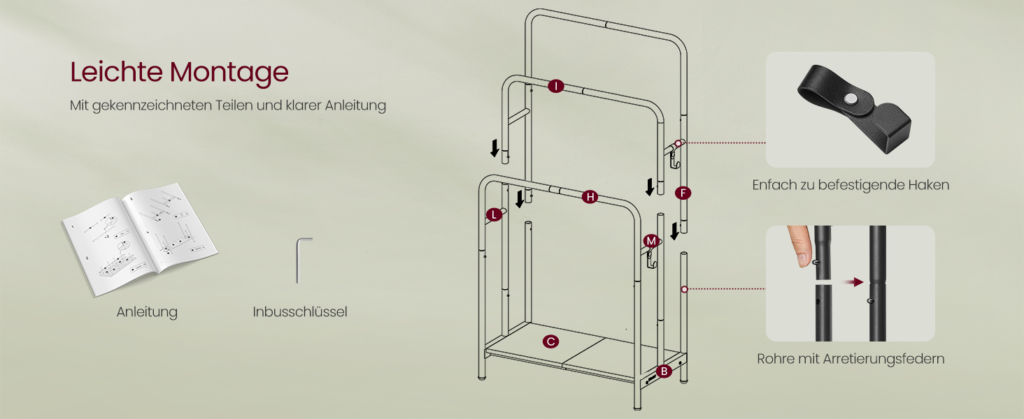 Підставка для рушників VASAGLE, стояча, 3-х рівнева, 70 x 30 x 100 см, з 2 гачками та полицею, чорний + чорне дерево, LLS019B01