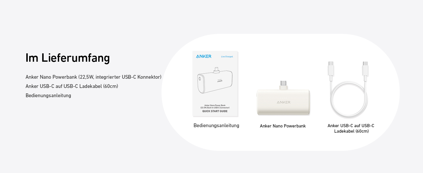 Powerbank Anker Nano 5000mAh 22.5W з USB-C, сумісний з iPhone, Galaxy, Huawei, iPad, AirPods (Білий)