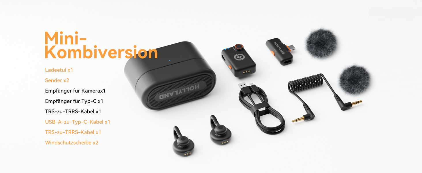 Hollyland Lark M2S Бездротовий мікрофон-лапка з USB-C для iPhone 15/16 та Android, кліпса з титану, Plug-and-Play, шумозаглушення, радіус дії 300 м, 27 годин роботи від акумулятора (2TX+1RX+зарядний пристрій) Чорний