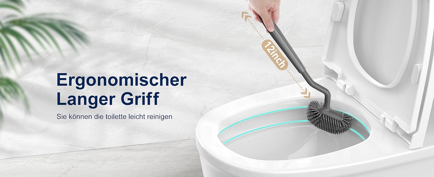 Силіконова щітка для унітазу HAMITOR з тримачем: гнучка щітка для унітазу з очищувачем країв - швидковисихаючий набір щіток для унітазу з тримачем для аксесуарів у ванну кімнату, підвісна щітка для унітазу сірого кольору, без свердління, 1 шт.