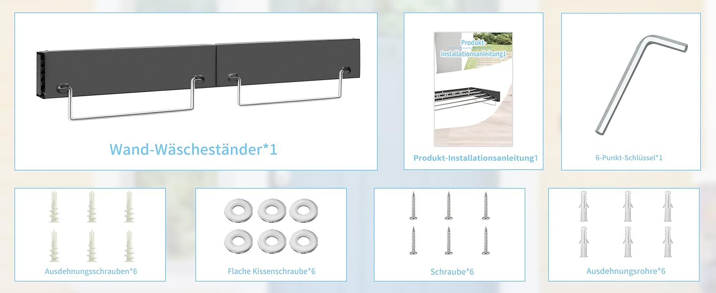 Настінний сушильник для білизни з 80 см штангами, 5 ліній сушіння, розкладний, для дому та вулиці, чорний, 80 см