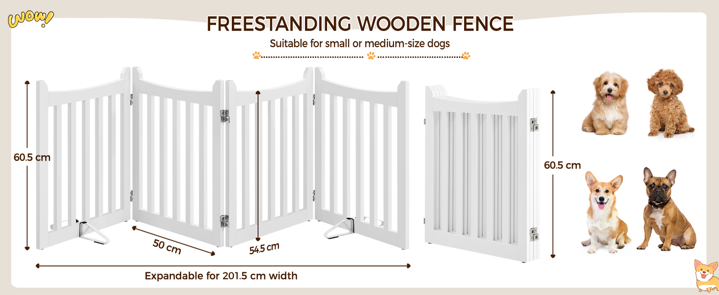 Yaheetech Freestanding Dog Gate - 4 Panel Pet Barrier, 60.5 x 201.5 cm - White