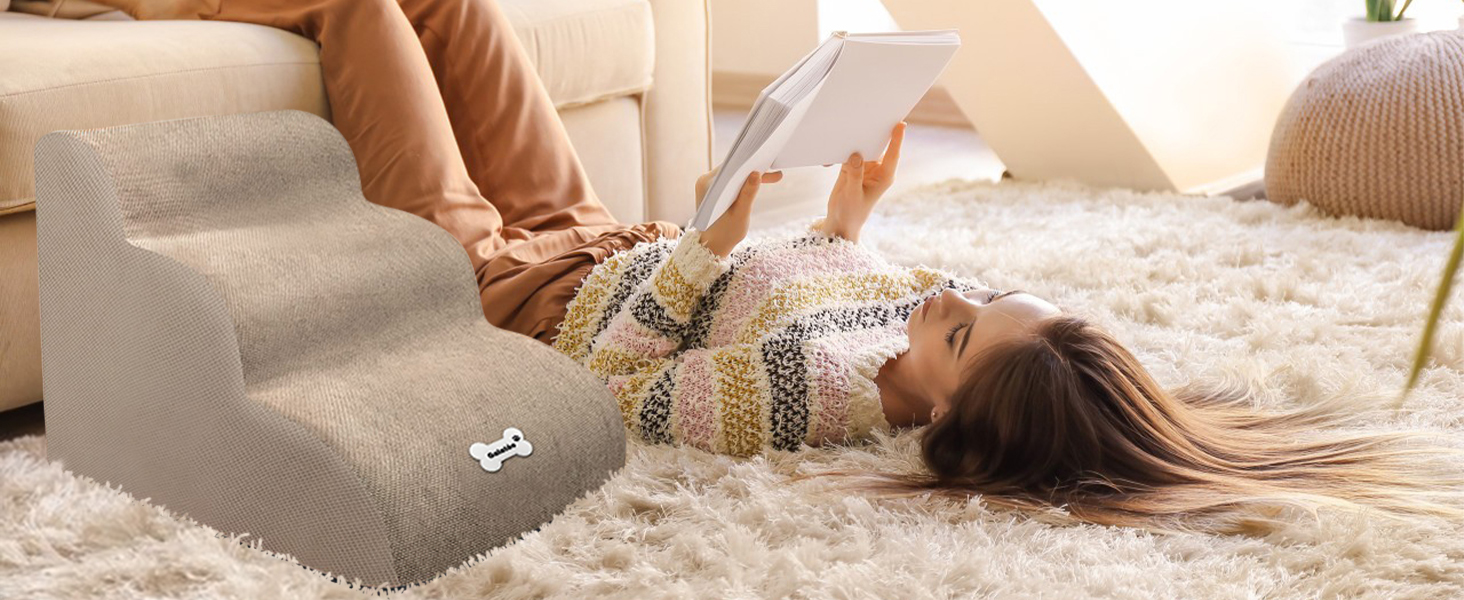 Сходинки для тварин Galatée: 3-ступеневі сходи з щільного пінополіуретану, знімний чохол на блискавці, для собак та інших домашніх тварин (Світло-коричневий)