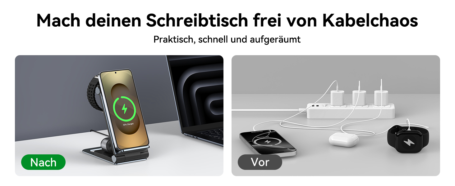 База для бездротової зарядки 3-в-1 для Samsung Galaxy S25 Ultra, S24, S23, S22, S21, S20, Z Flip, Z Fold, Galaxy Watch 8/Ultra/7, Galaxy Buds, 20W, чорний