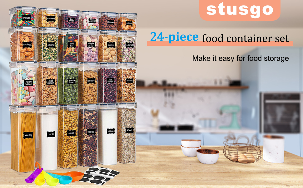 Набір контейнерів для зберігання STUSGO 42er, 24 шт. - прозорі пластикові контейнери з кришкою для круп, борошна та цукру