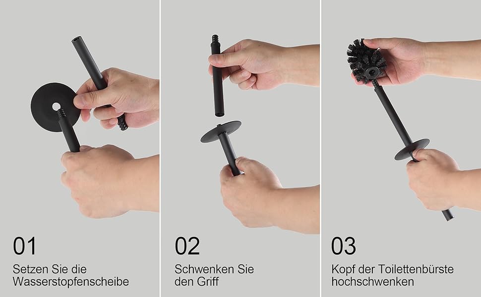 Чорна щітка для унітазу BVL з тримачем, метал, з 2 насадками, квадратна, силіконова, для ванної кімнати