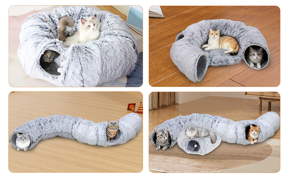 Туннель для котів Caliyo з місцем для сну, інтерактивна іграшка для котів, сірий (85×26 см)