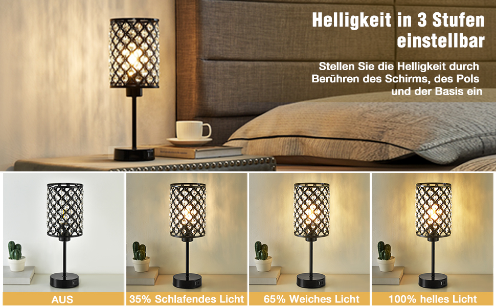 Кристалева лампа GyroVu Kristall: настільна та нічна, диммер, USB A+C, для вітальні та спальні (з лампою)