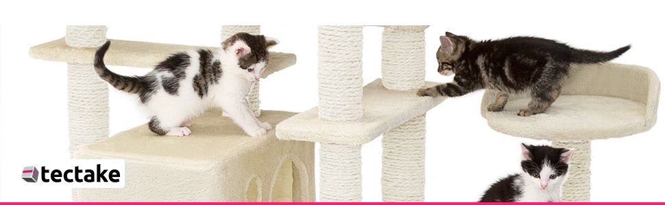 Дерево для котів tectake® велике, з аксесуарами, XXL, 4 будиночки для котів, ігровий комплекс з подряпальною колоною, з сизалю, сірий | 403920