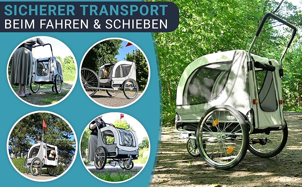 2-в-1: велосипедний причіп та візок для собак - для малих та великих собак до 40 кг. З безпечним ременем, відбивачами, дощем та прапором.