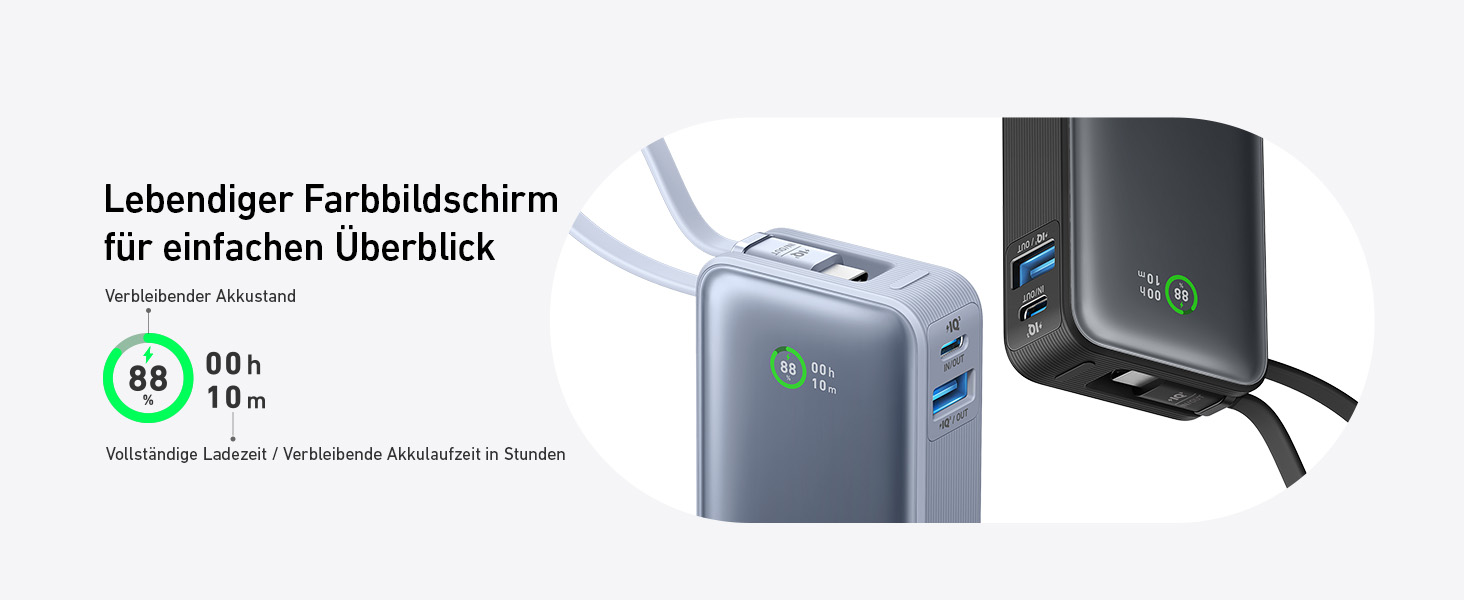 Powerbank Anker Nano 10000mAh з USB-C кабелем, 30W PD, 1xUSB-C, 1xUSB-A, для iPhone, MacBook, Galaxy, iPad, AirPods