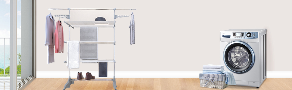 Сушарка для білизни VOUNOT Turm - турнічна сушарка з нержавіючої сталі, 23м довжини, 3 рівні