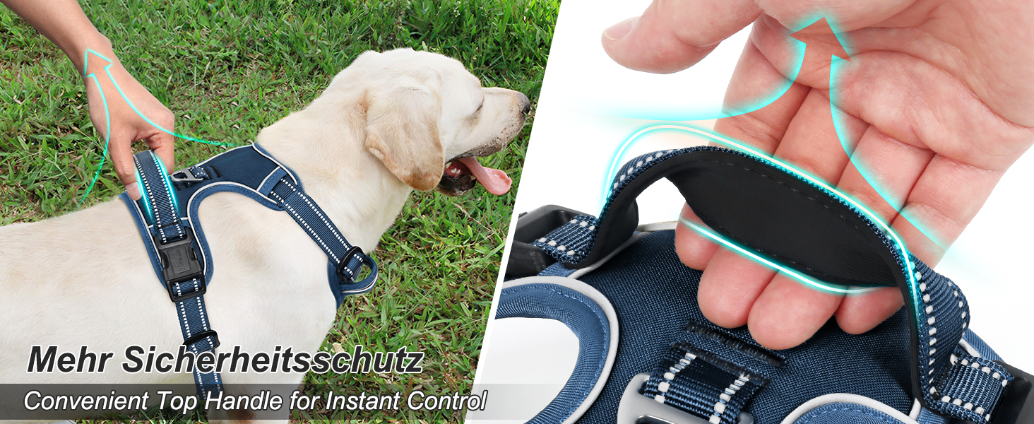 Шлейка для собак HEELE з розподілом навантаження, світловідбиваюча, з м'якою ручкою, контроль, 2 металеві кільця, для собак маленьких, середніх та великих порід, Aree, Зелена, C-Aree Grün (L, Uni-Königsblau)