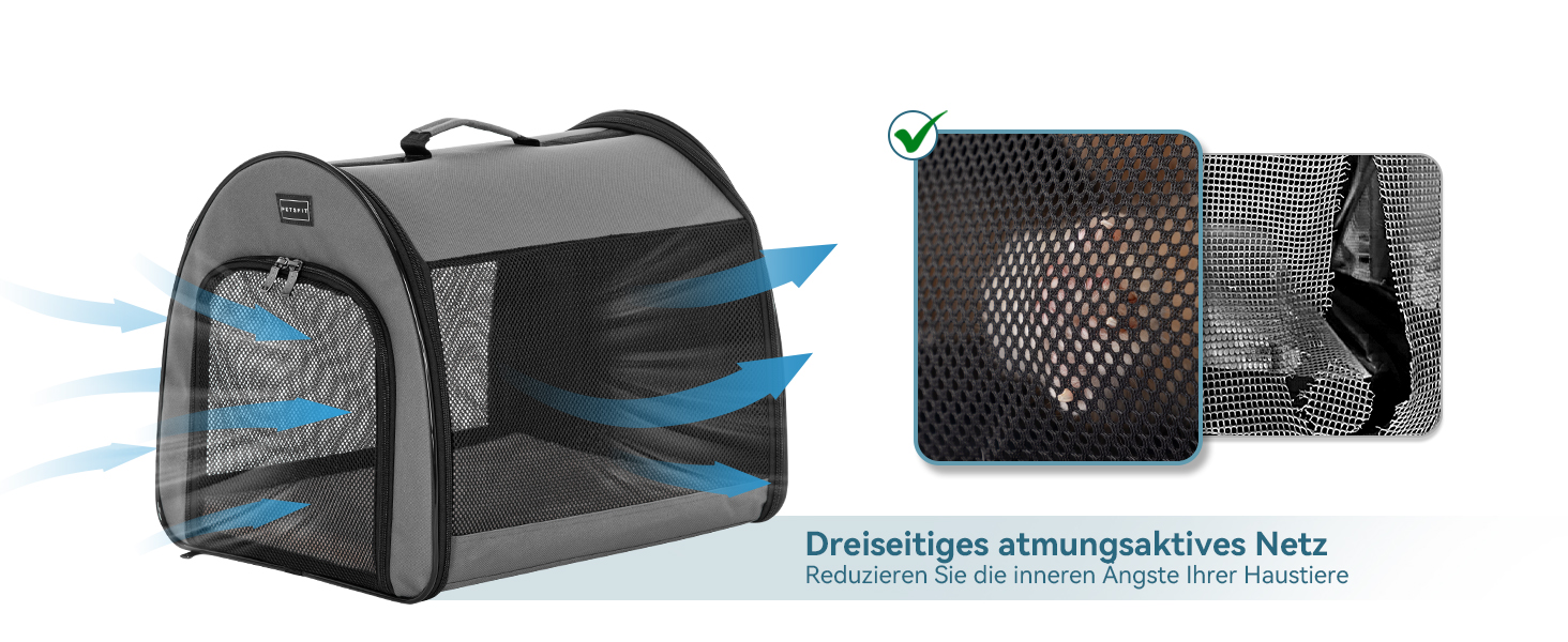 Складана переноска для собак та котів Petsfit сірого кольору S, з м'яким килимком та анти-відкривальною блискавкою