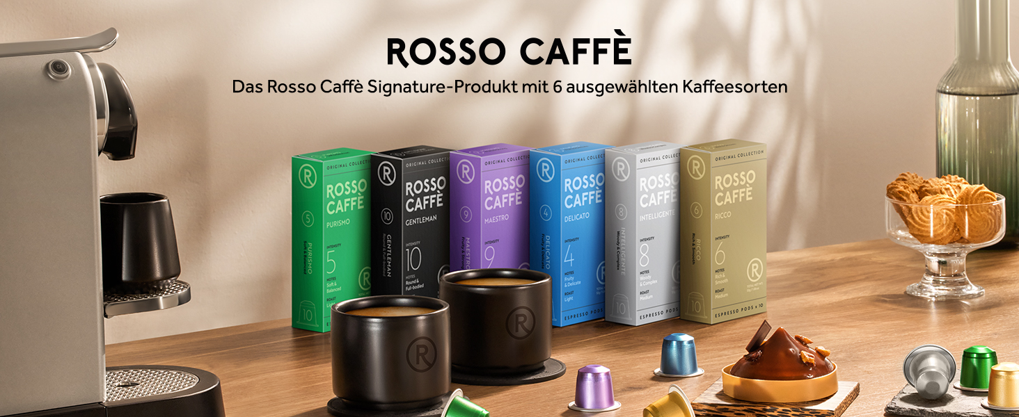 Капсули кави ROSSO CAFFÈ Nespresso, 60 шт., 6 сортів преміум еспресо, сумісність з Nespresso, капсули з алюмінію