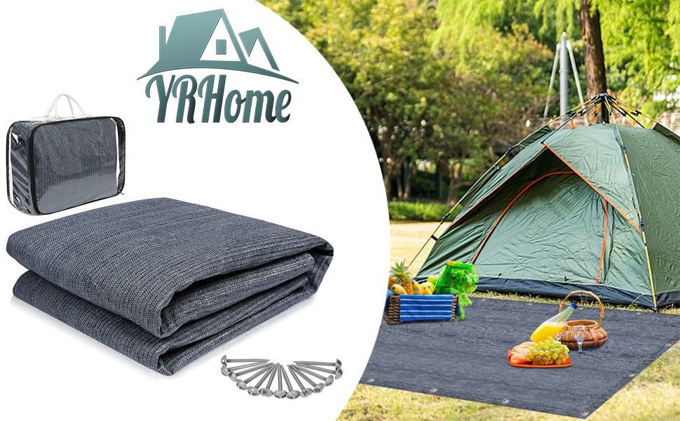 Кемпінговий килимок YRHome з HDPE для намету та автодому, блакитно-сірий, з сумкою для перенесення, м'яка підстилка для тераси, підлога для намету, туристичний килимок для кемпінгу та відпочинку на природі