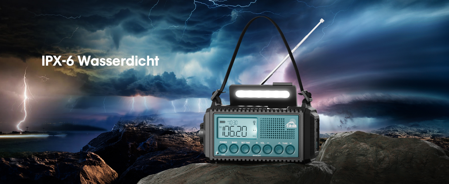 Радіо Roxicosly з ручним заводом та сонячною панеллю, 12000mAh Power Bank, AM/FM радіо для будівельних майданчиків, з ручним заводом та 5-ма способами живлення, приймач на весь світ, ліхтарик та зарядний пристрій, для відпочинку на природі, кемпінгу, надзвичайних ситуацій, блакитний колір