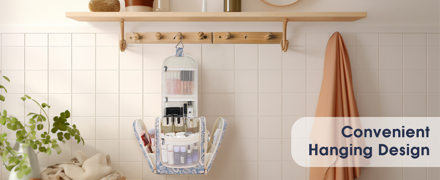 Сумка для туалетних аксесуарів для жінок та чоловіків, що підвішується, косметичка, дорожня сумка (Блакитне листя) Z-блакитне листя