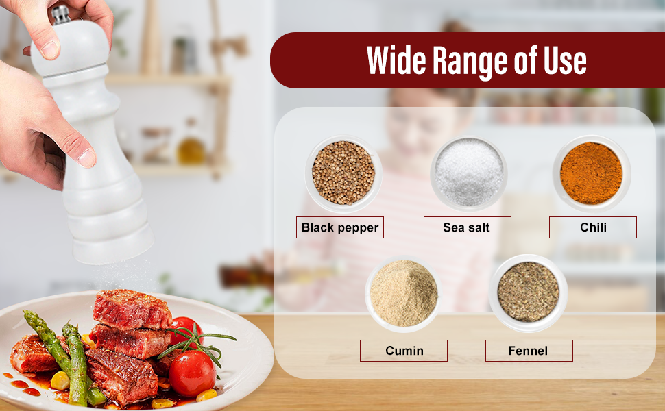 Набір з 2 шт. дерев'яних мельниць для солі, перцю та чилі - ручні, з регулюванням помелу. Ідеально для солі, перцю та чилі.