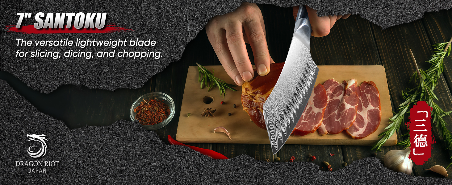 Нож Santoku Dragon Riot - професійний кухонний ніж з ручкою з харчу, з піхвою