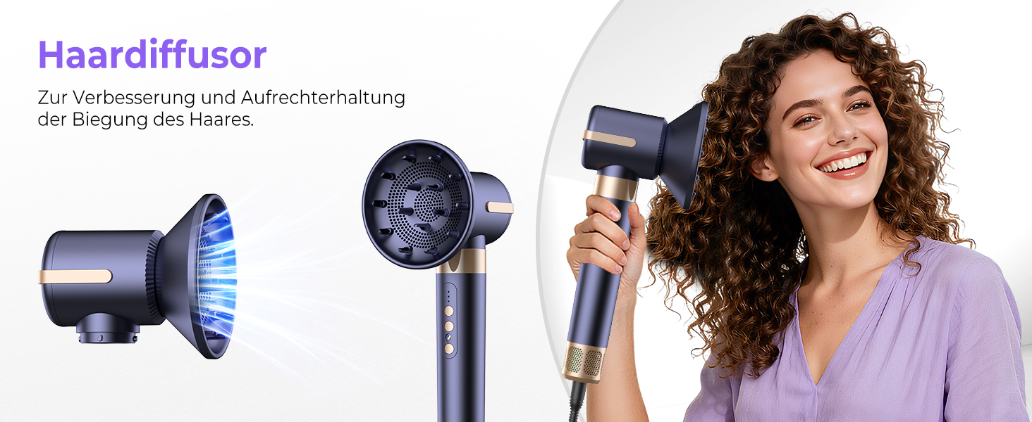 Airstyler 7 в 1: мультистайлер для волосся 1400W з феном, дифузором, плойкою та щітками для сушки, локонів та укладки. Швидка сушка завдяки двигуну 110000 RPM. Колір: блакитний