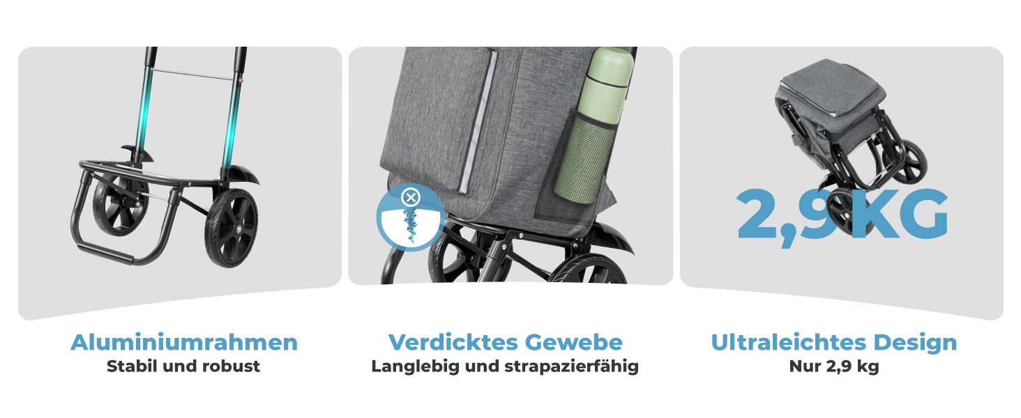 Складаний візок для покупок Homecall 50L з охолодженням, 3-в-1: візок, сумка-тележка, рюкзак (темно-сірий)