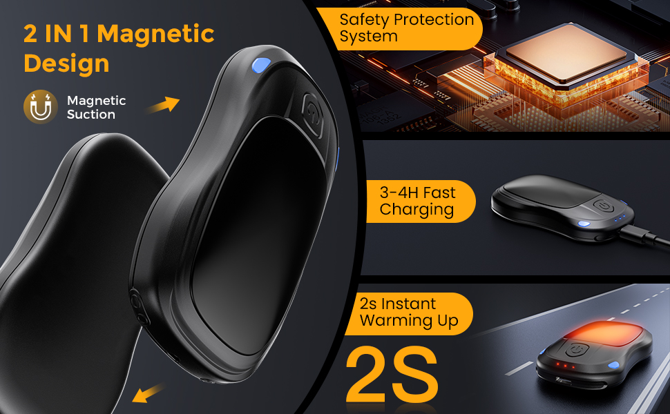 Електричні грілки для рук 2 шт. з AI-чіпами, багаторазові, з магнітним USB-підключенням, 3 режими нагріву, до 24 годин роботи, чорні - подарунок для жінок та чоловіків