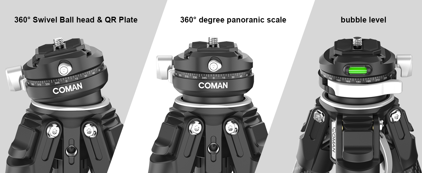 Карбоновий штатив COMAN Zero F38 з панорамною кулеподібною головою 360°, легкий дорожній трипод для DSLR-камер та відео, висота 15,3–156,7 см, максимальне навантаження 18 кг