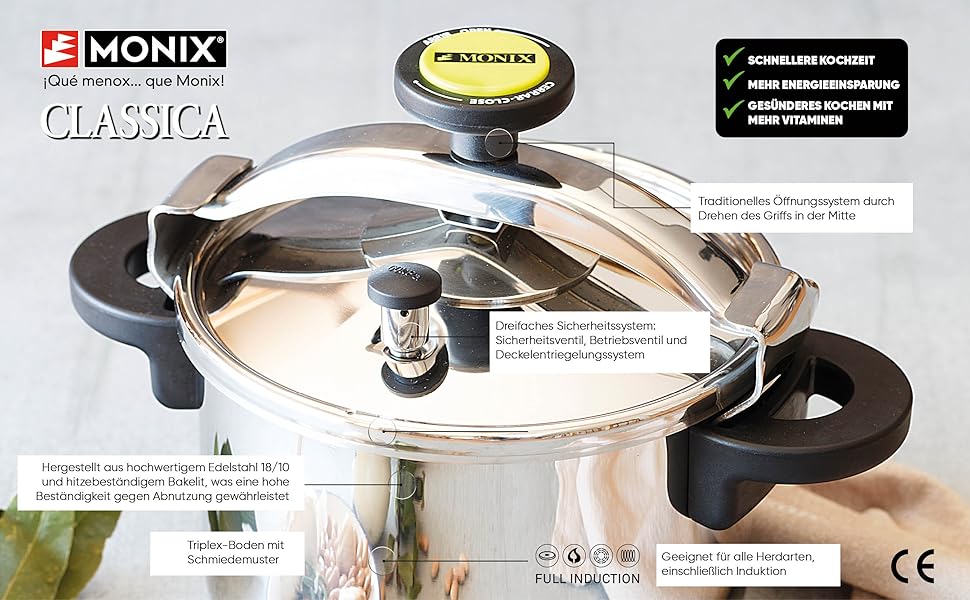 Monix Classica Pressure Cooker 8L, Stainless Steel 8 Liter