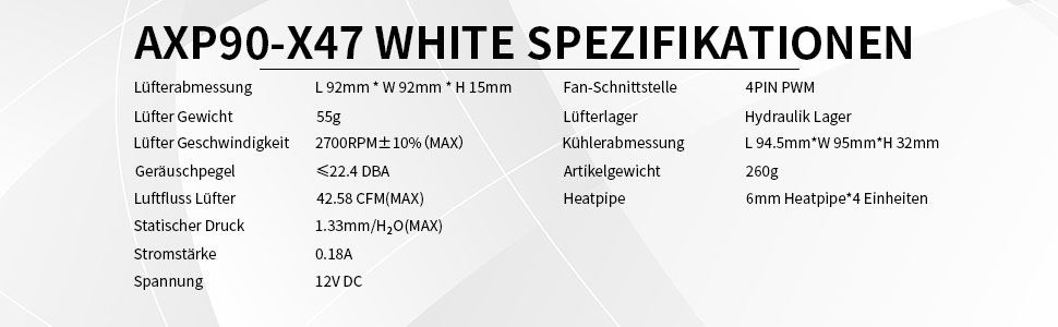 Охолоджувач CPU Thermalright AXP90-X47 Low Profile, 47 мм, для AMD AM4/Intel 1700/1150/1151/1155/1156/1200 (білий)